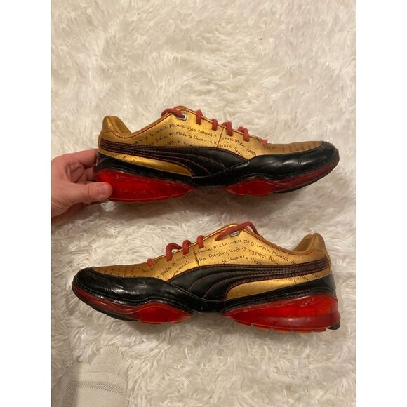 Vintage 90s Y2K Uganda Puma Cell Meio Special Edition Size 12 Signed Shoes Gold - Picture 8 of 12